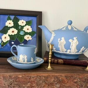 Vintage Jasperware Wedgewood Teapot and mini teacup and saucer